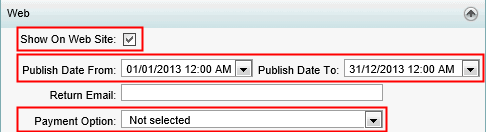 Excursion Maintenance - Web bar (cut-down, community portal fields highlighted)
