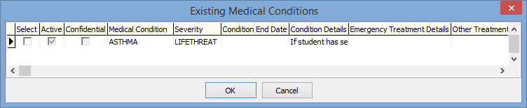 Existing medical conditions window