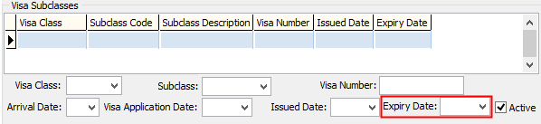 Expiry Date visa field (Community maintenance, highlighted)