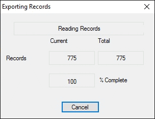 Exporting records window (Generating roll returns)