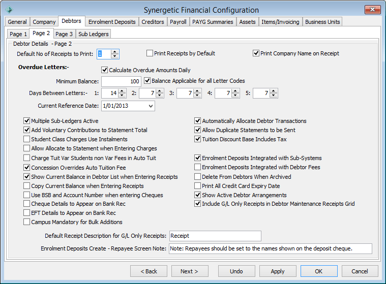 Finance Configuration Maintenance - Debtors tab - Page 2 sub-tab