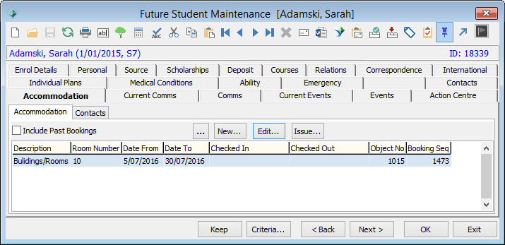 Future Student Maintenance - Accommodation tab