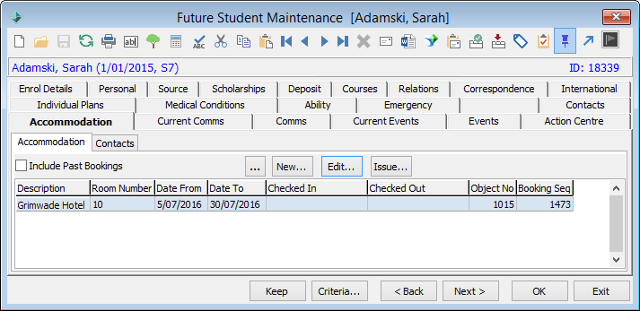 Future Student Maintenance - Accommodation tab - Accommodation sub-tab