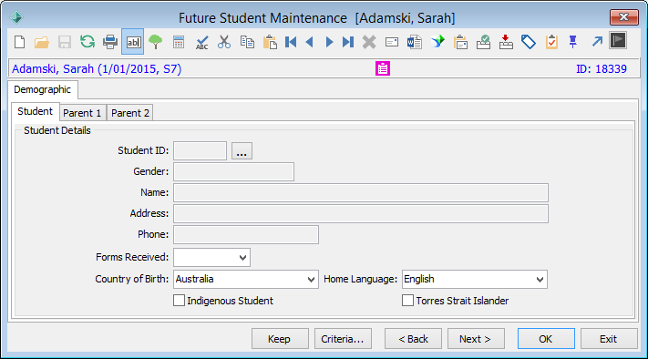 Future Student Maintenance - Demographic tab