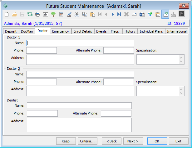 Future Student Maintenance - Doctor tab