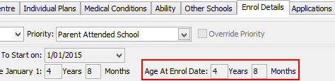 Future Student Maintenance - Enrol Details tab (Age At Enrol Date field)