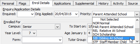 Future Student Maintenance - Enrol Details tab (Priority field)