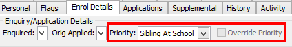 Future Student Maintenance - Enrol Details tab (Priority, Override Priority fields)