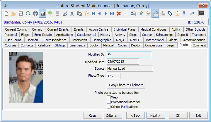 Future Student Maintenance - Photo tab