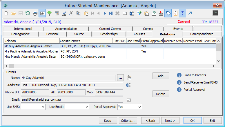 Future Student Maintenance - Relations tab (adding agent,1)
