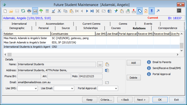Future Student Maintenance - Relations tab (agent,2)