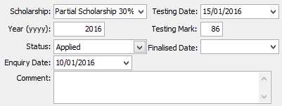 Future Student Maintenance - Scholarships tab (Scholarship fields)