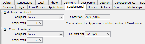 Future Student Maintenance - Supplemental tab (2nd and 3rd Choice Enrolment areas)