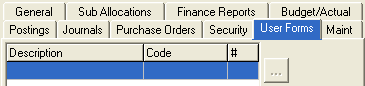 General Ledger Maintenance - User Forms tab (cut down)
