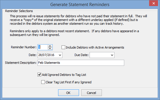 Generate Statement Reminders window