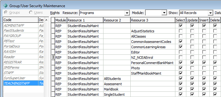 Group Security Maintenance - Groups View