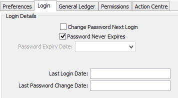 Group Security Maintenance - Users View - Login tab
