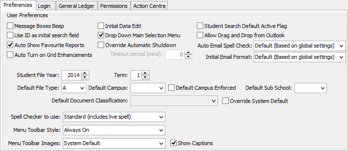Group Security Maintenance - Users view - Preferences tab
