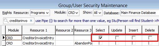 Group User Security Maintenance (CreditorInvoiceEntry, wn66)