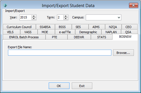 Import-Export Student Data - BOSNSW tab