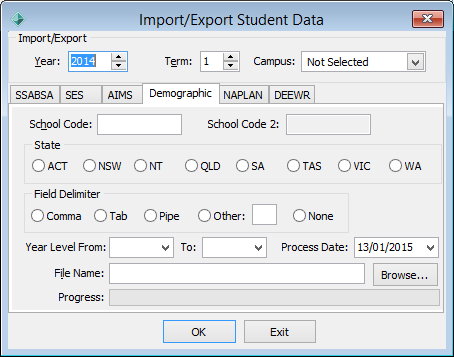 Import-Export Student Data - Demographic tab