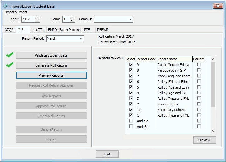 Import-Export Student Data - MOE tab (Preview reports, v68)