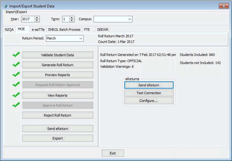Import-Export Student Data - MOE tab (Send eReturn, v68)