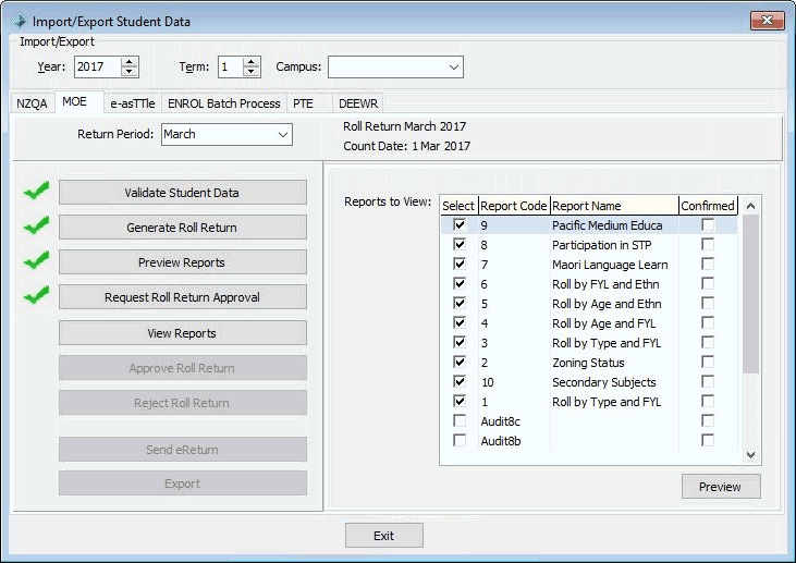 Import-Export Student Data - MOE  tab (View reports, v68)