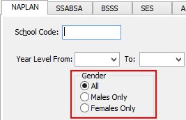 Import-Export Student Data - NAPLAN tab (Gender field highlighted)