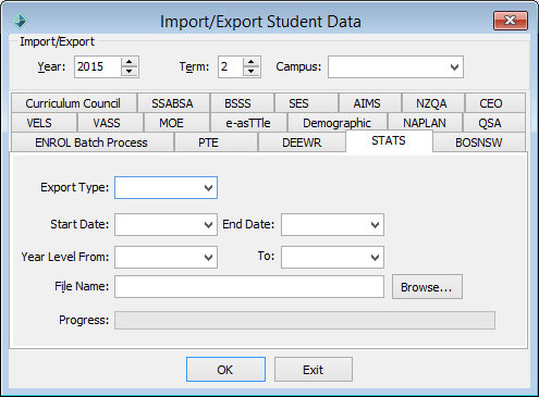 Import-Export Student Data - STATS tab