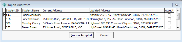 Import Addresses window
