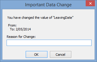 Important Data Change window