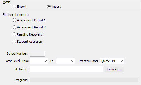 Import/Export Student Data - CEO tab (Import mode fields)
