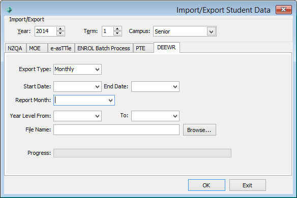 Import Export Student Data - DEEWR tab