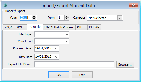 Import/Export Student Data - e-asSTTle tab