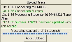 Import/Export Student Data - ENROL Batch Process tab (upload trace)