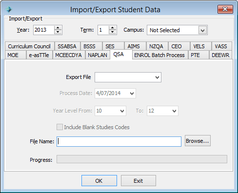 Import/Export Student Data - QSA tab