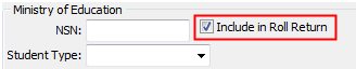 Include In Roll Return field (Current student maintenance, NZMOE tab, cut down)