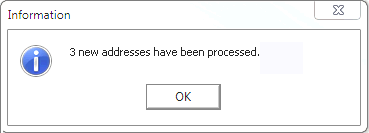 Information - n new addresses have been processed