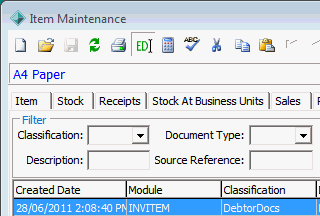 Item Maintenance - DocMan tab (cut down)