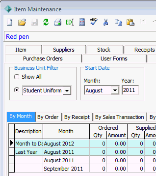 Item Maintenance - Stock Movement tab (cut down)