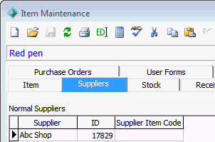 Item Maintenance - Suppliers tab (cut down)
