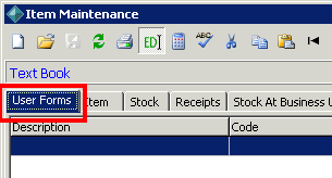 Item Maintenance - User Forms tab (cutdown whats new)