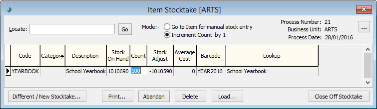 Item Stocktake (restored stocktake example)