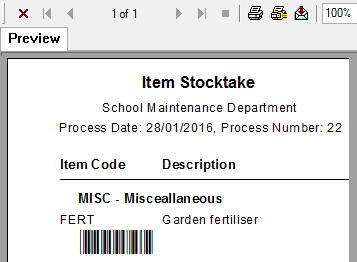 Item Stocktake report