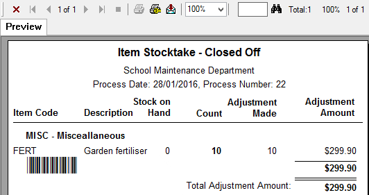 Item Stocktake report