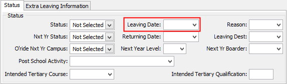 Leaving field highlighted (Current student maintenance, highlighted)