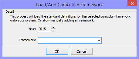 Load/Add Curriculum Framework dialog window
