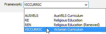 Load/Add Curriculum Framework (select framework, victorian curriculum)