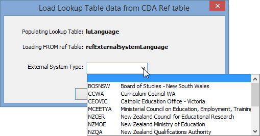 Load Lookup Table Data from CDA Ref table, select dropdown (external systems)